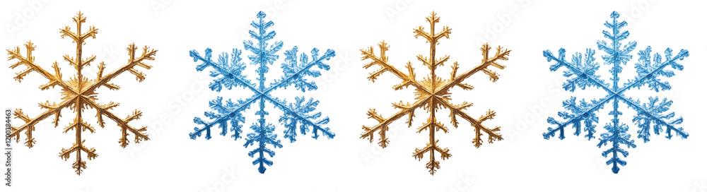 Gold and blue glitter texture snowflake isolated on white background. Gold and blue glitter texture snowflake isolated on white background.