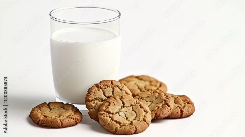 Glass milk, cookies, studio, white background, snack Glass milk, cookies, studio, white background, snack