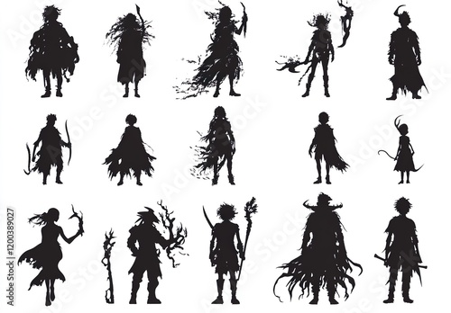 black silhouette people vector collection isolated