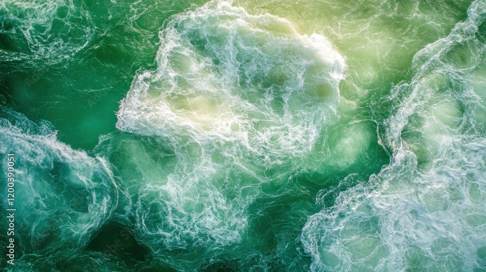 Emerald Ocean Waves Aerial View: Whirlpools of Turquoise and Green Emerald Ocean Waves Aerial View: Whirlpools of Turquoise and Green