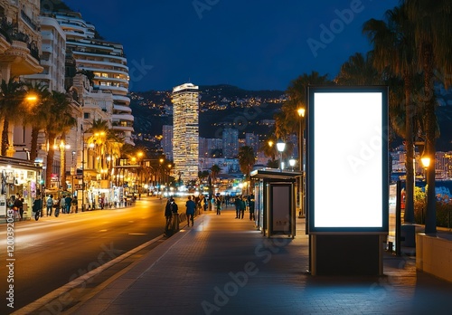 Blank white vertical digital billboard poster on city