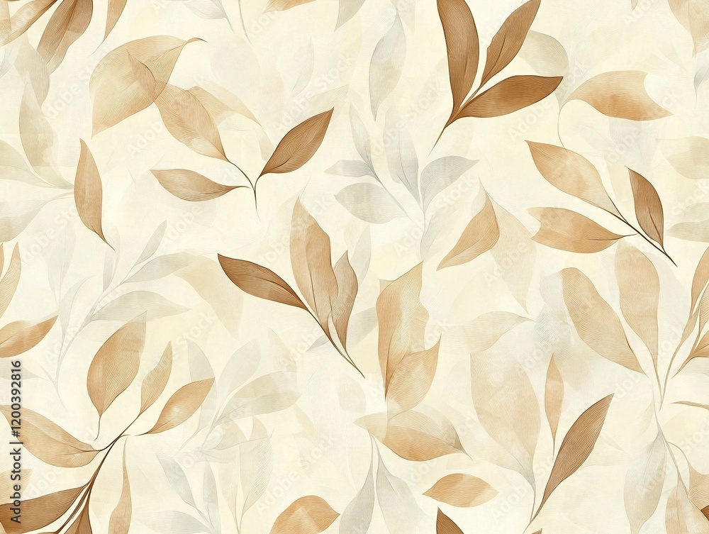 Abstract leaves and floral elements seamless pattern in soft neutral shades for elegant and modern design