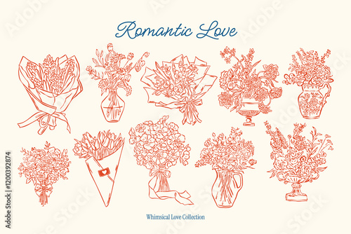 Sketch style hand drawn botanical vector illustration collection. 
