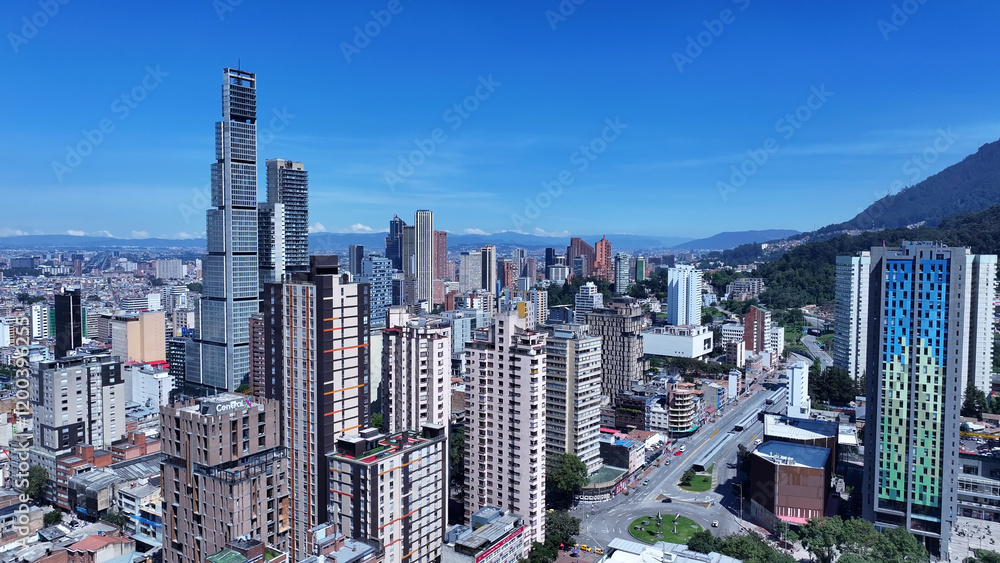 Naklejka premium Bogota Skyline At Bogota In District Capital Colombia. High Rise Buildings Landscape. Financial District. Bogota At District Capital Colombia. Downtown City. Urban Outdoor.