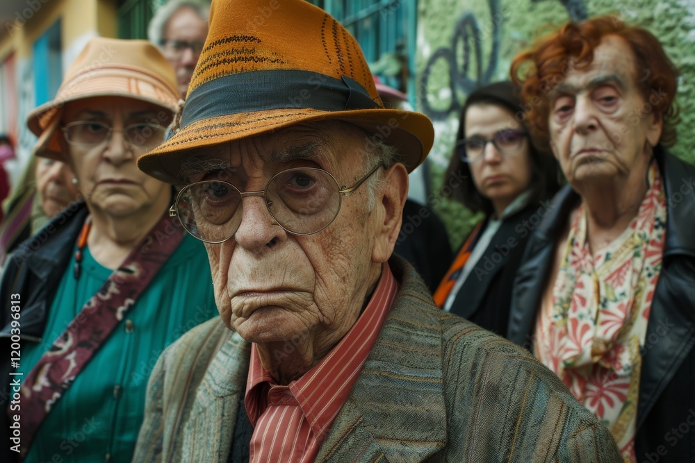 Old man with a hat and glasses in the street Old man with a hat and glasses in the street