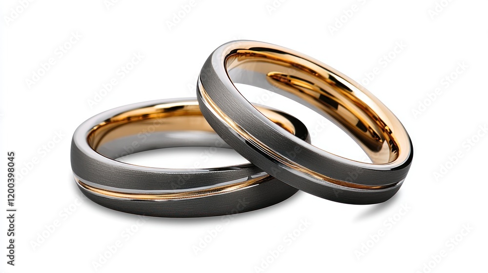 Two-tone wedding rings studio shot, white background Two-tone wedding rings studio shot, white background