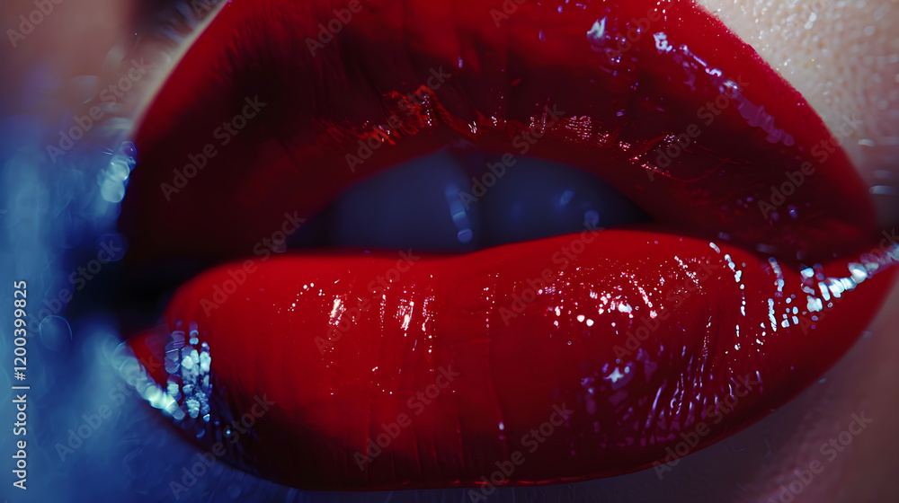 Glossy Red Lips Close-Up Under Natural Light Depicting Beauty and Sophistication Glossy Red Lips Close-Up Under Natural Light Depicting Beauty and Sophistication
