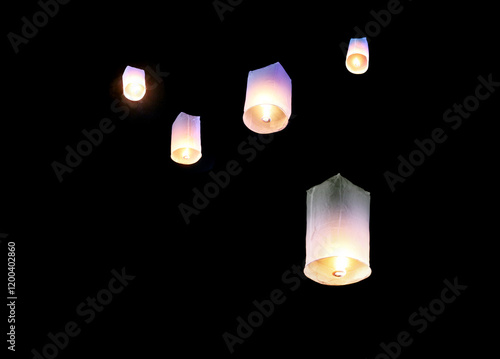 Quadro su tela Floating Lantern on dark sky background