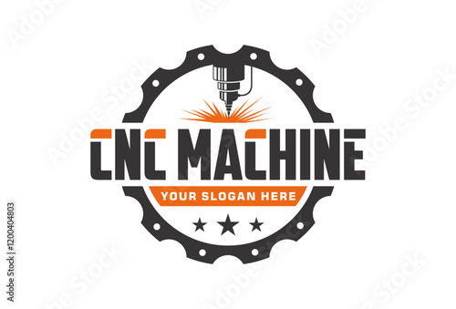 CNC Lathe machine Logo Computer Numerical Control modern 3D cutting technology logo design template vector 3