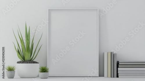 Wallpaper Mural Minimalist Home Decor: White Frame, Succulents, and Books Torontodigital.ca