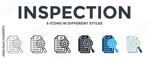 Inspection Icon In Different Style Vector Illustration. Designed In Thin Line, Regular Line, Bold Line, Glyph, Color Fill, And Flat Style Can Be Used For Web