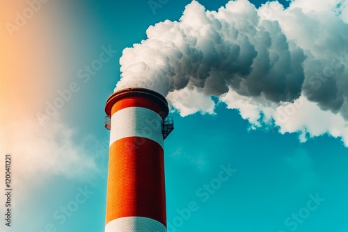 A rusty, polluted factory landscape tainting the sky above the city photo