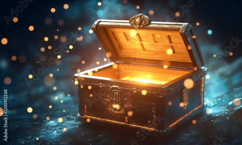 Glowing Treasure Chest, Dark Background, Magic, Game Design