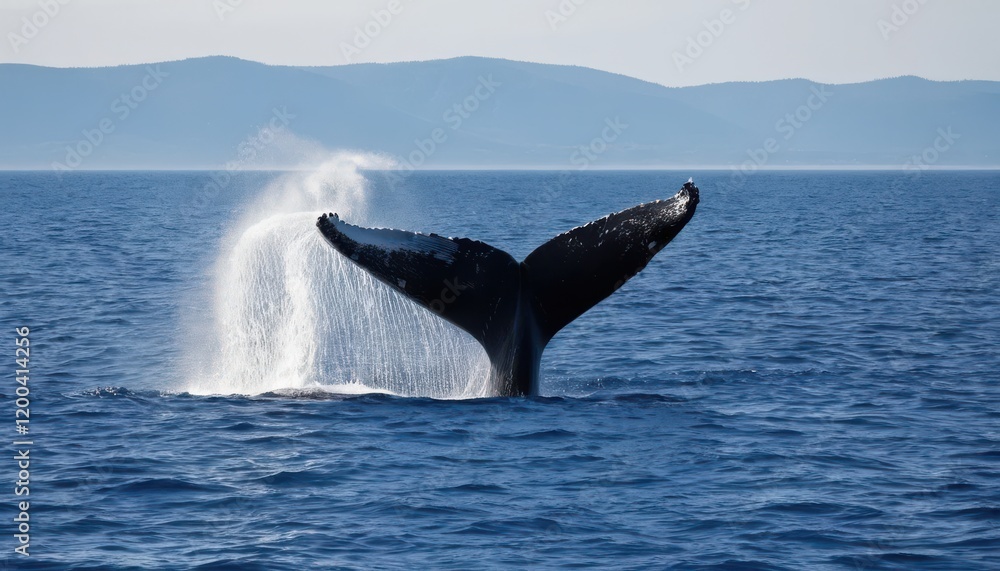 Naklejka premium Majestic Humpback Whale breaches in the open ocean.