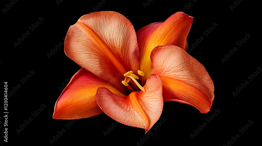 Fototapeta premium vibrant macro shot of Canna indica flower showcasing its stunning orange and red petals, highlighting intricate details and textures
