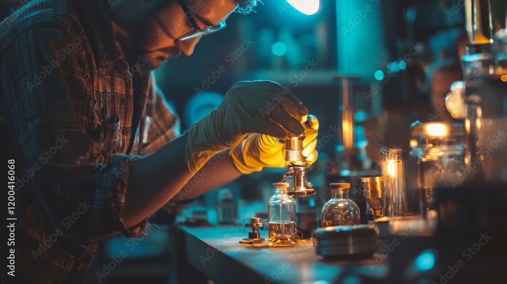 Fototapeta premium Laboratory with glowing equipment in dramatic light