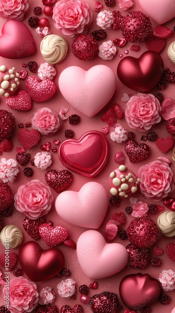A vibrant cluster of hearts and blossoms rests delicately on a soft pink backdrop, exuding love and warmth perfect for Valentine's Day celebrations. A vibrant cluster of hearts and blossoms rests delicately on a soft pink backdrop, exuding love and warmth perfect for Valentine's Day celebrations.