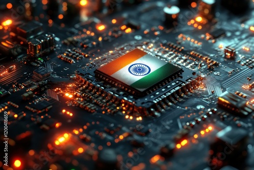 Circuit Board Featuring Flag of India in High Contrast Digital Art photo