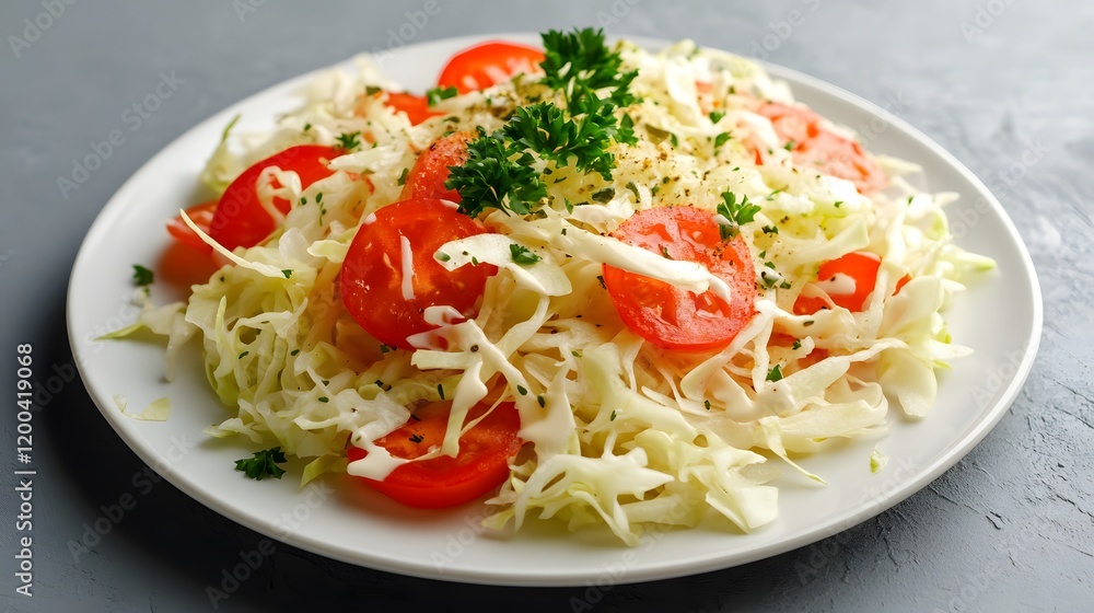 Fresh Cabbage and Tomato Salad on Plate Fresh Cabbage and Tomato Salad on Plate
