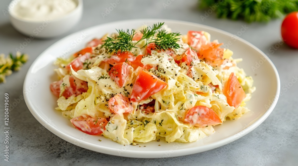 Creamy Cabbage and Tomato Salad on a Plate Creamy Cabbage and Tomato Salad on a Plate