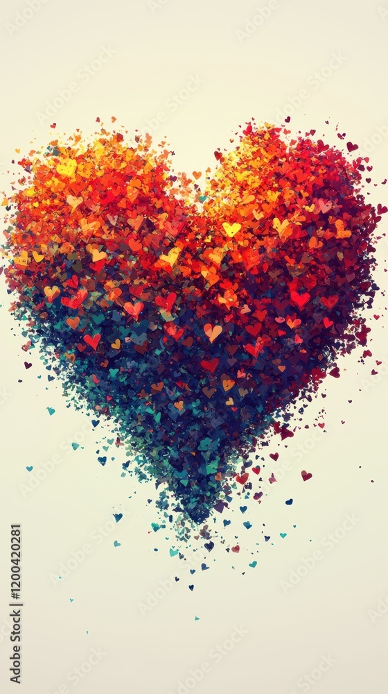 A vibrant heart composed of smaller hearts, radiating love and warmth, symbolizing connection and affection on Valentine's Day.