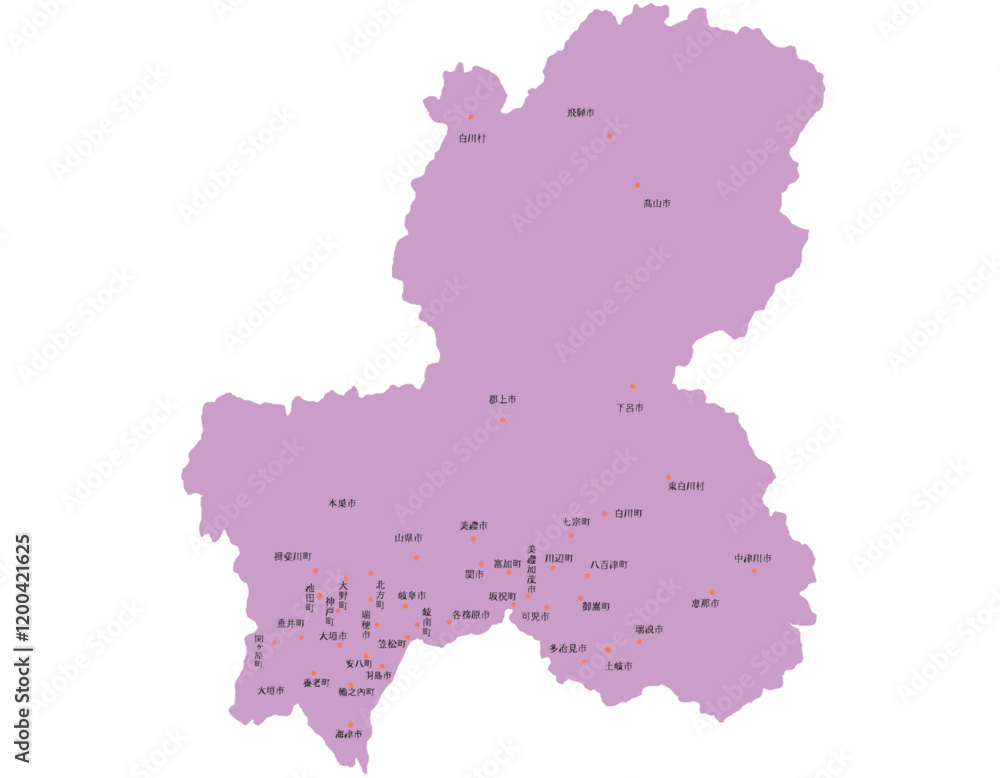 Fototapeta premium 岐阜県 紫 地図 斑点 イラスト