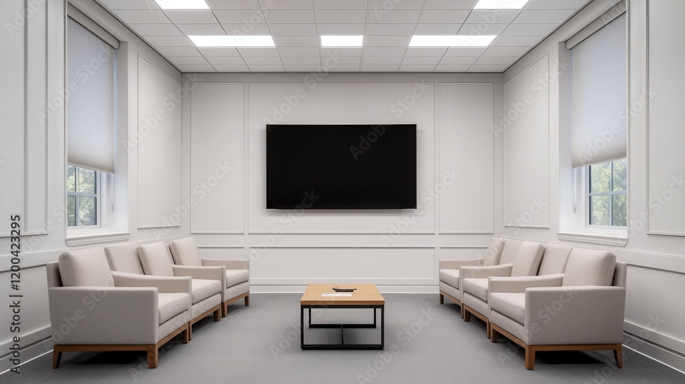 Fototapeta premium Modern Conference Room with Minimalist Furniture and Neutral Colors