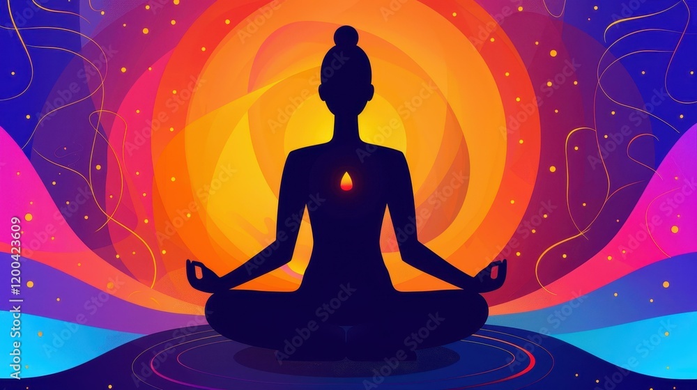 A vibrant cosmic scene with chakras aligned, promoting deep meditation and spiritual connection in a futuristic setting. A vibrant cosmic scene with chakras aligned, promoting deep meditation and spiritual connection in a futuristic setting.
