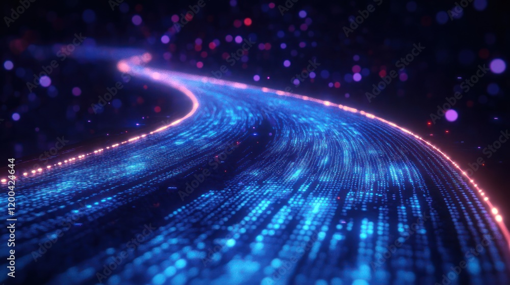 Fototapeta premium Futuristic Digital Highway of Glowing Binary Code in Cyberpunk Style