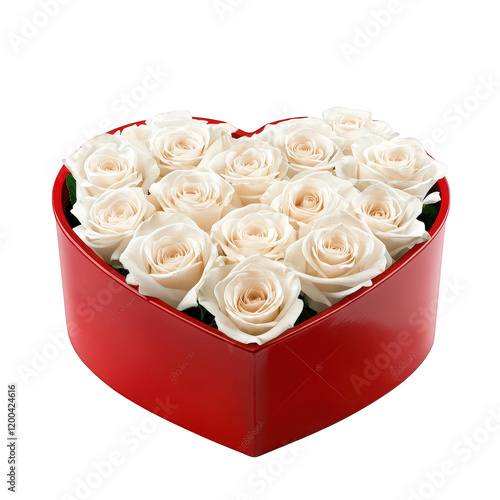 heart-shaped red box filled with twelve elegant white roses. symbolizing love and affection this arrangement is often used for romantic occasions. celebrations. or as a thoughtful gift to express emot photo