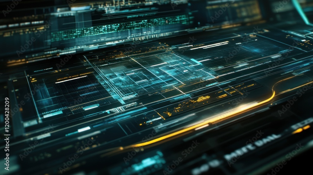Futuristic digital interface with data visualization. Futuristic digital interface with data visualization.