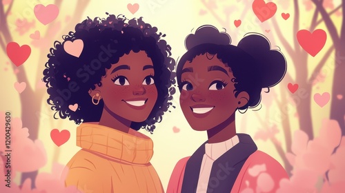 Two girls share a moment of friendship amidst a lush forest, surrounded by nature's beauty, laughter, and the warmth of their bond on Valentine's Day.