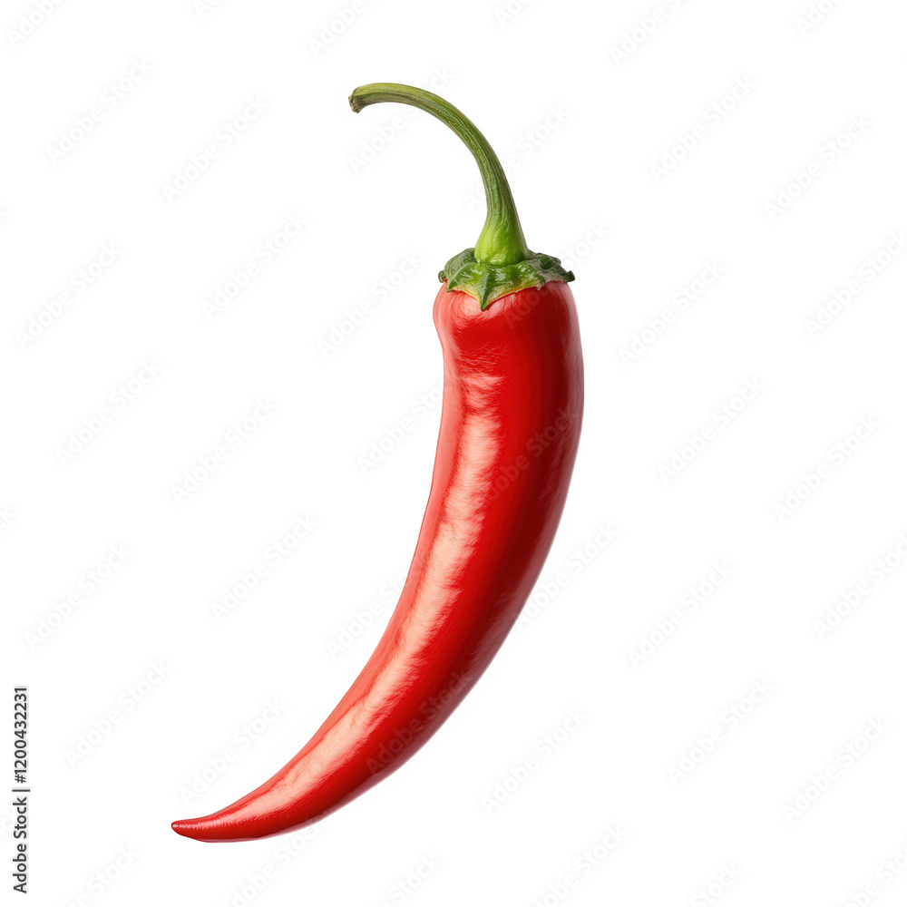single. vibrant red chili pepper against a plain white background. showcasing its elongated shape and glossy surface this visual emphasizes the pepper's freshness and appeal. making it suitable for fo single. vibrant red chili pepper against a plain white background. showcasing its elongated shape and glossy surface this visual emphasizes the pepper's freshness and appeal. making it suitable for fo