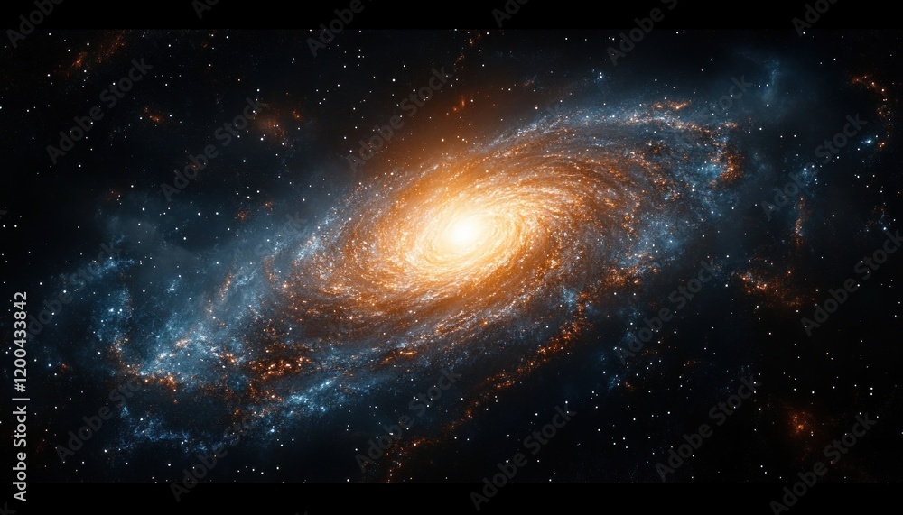 Obraz premium Stunning View of Spiral Galaxy and Stars in Space with Vibrant Colors and Cosmic Dust