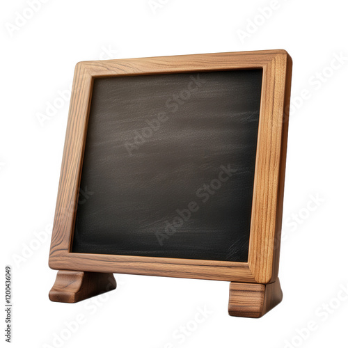 wooden-framed chalkboard with a smooth. dark surface. designed for writing or drawing with chalk it stands on a sturdy base. making it suitable for use in classrooms. cafes. or as a decorative piece t photo