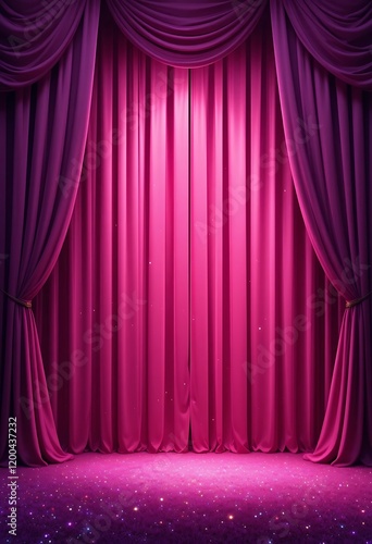 Majestic Pink Stage Curtains Gleaming Under Stage Lights