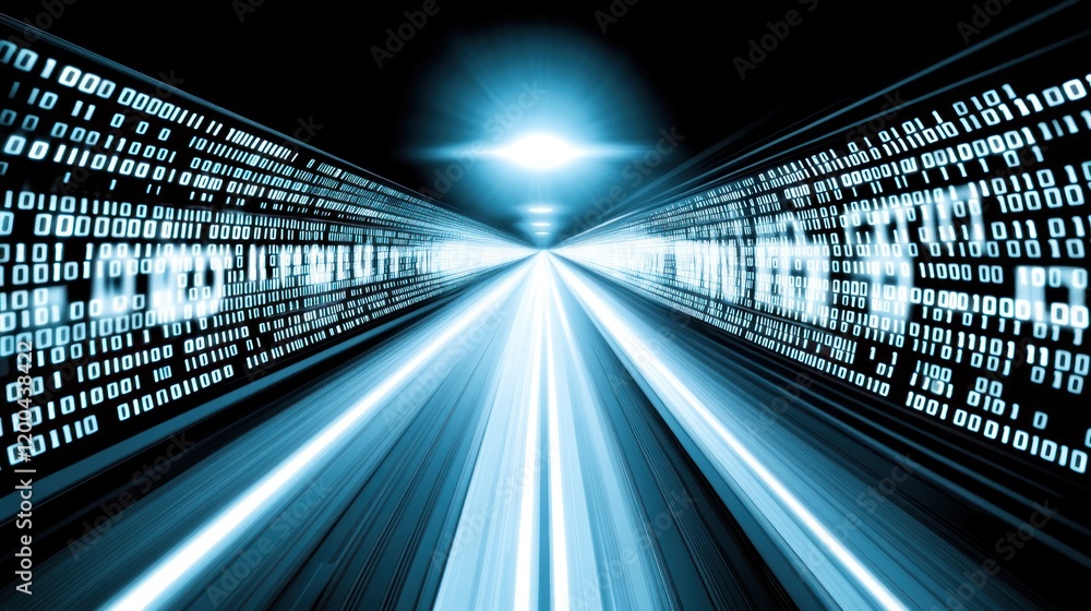 Obraz premium Futuristic digital highway with binary code.