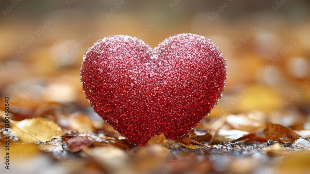 Fototapeta premium A vibrant red heart rests gently on the ground, symbolizing love and affection, perfectly capturing the essence of Valentine's Day joy.