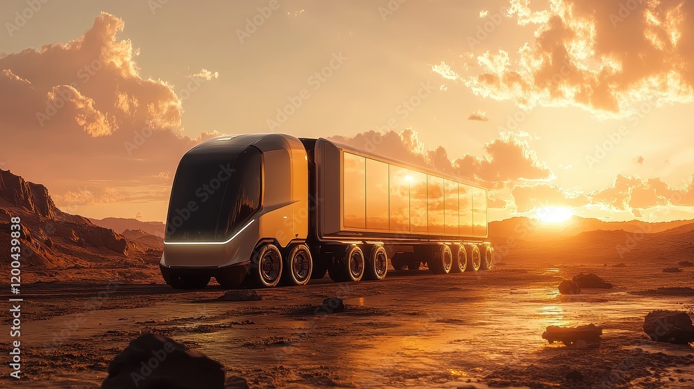 A stylized rendering of freight operations on Mars, futuristic and imaginative interplanetary shipping concept A stylized rendering of freight operations on Mars, futuristic and imaginative interplanetary shipping concept