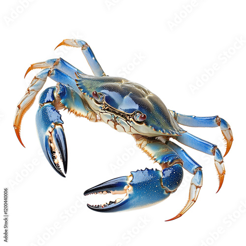 Blue crab with vibrant colors isolated on a transparent background in a detailed presentation, Blue crab isolated on transparent backgroundfile photo