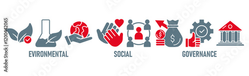 ESG banner web icon vector illustration for Environment Social Governance of corporate sustainability performance for investment screening