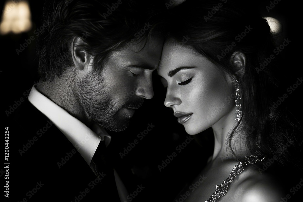 Intimate tango embrace: a couple's dance of love, passion, and romance in black and white elegance Intimate tango embrace: a couple's dance of love, passion, and romance in black and white elegance