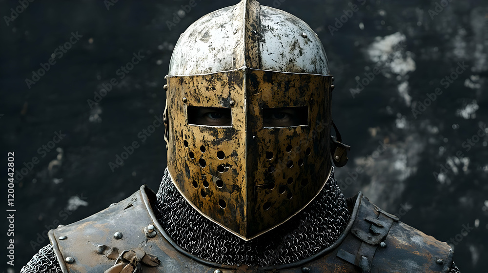 Medieval Knight Illustration- Weathered Helmet and Armor Medieval Knight Illustration- Weathered Helmet and Armor