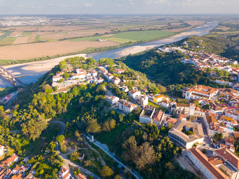 Fototapeta premium Aerial view of narrow streets and stone houses of Santarem, Portugal