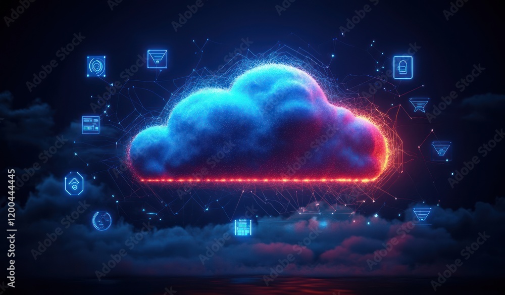 Futuristic Cloud Computing Icon for Data Storage, Transfer, and Backup in Minimalist Low Polygon Style Futuristic Cloud Computing Icon for Data Storage, Transfer, and Backup in Minimalist Low Polygon Style
