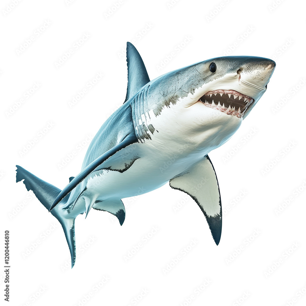 Fototapeta premium A majestic shark swimming against a transparent background showcasing its powerful physique and razorsharp teeth, shark isolated on transparent background