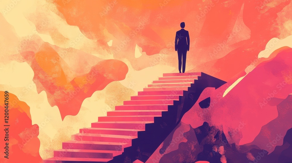 custom made wallpaper toronto digitalBusiness leader ascending staircase, success metaphor, flat vector illustration