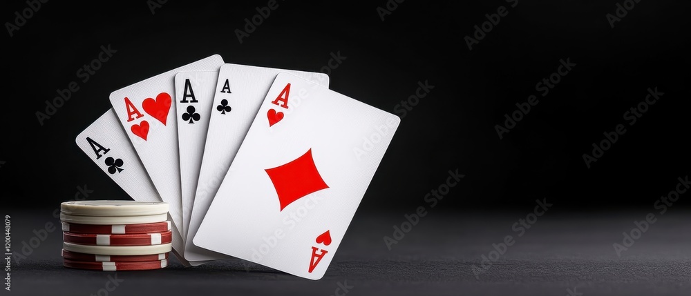 Obraz premium [Blackjack casino table with specialized aces] Close-up Blackjack Table with Royal Ace Deck & Casino Chips