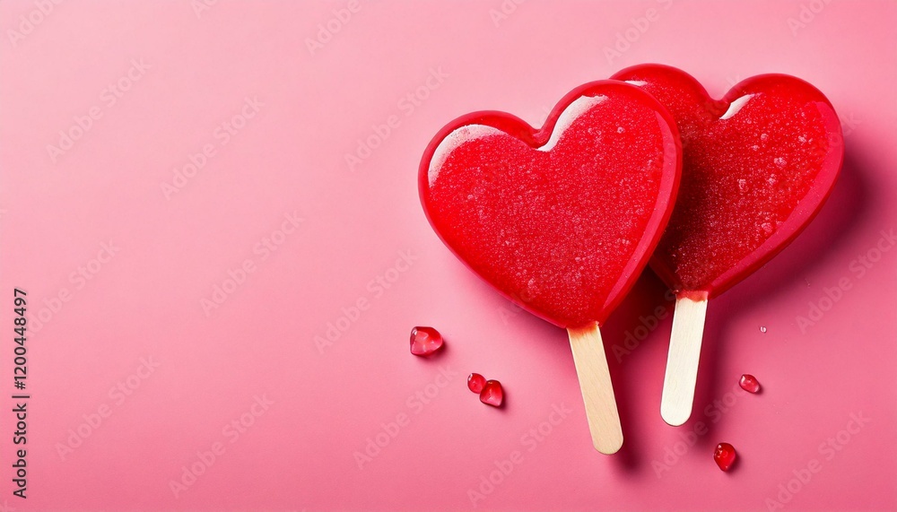 Pink heart-shaped ice cream or lollipops on a pink background. Valentine's Day background Pink heart-shaped ice cream or lollipops on a pink background. Valentine's Day background