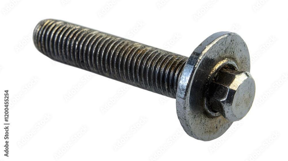 Used metal bolt with washer, isolated on white. Industrial part photography for catalogs Used metal bolt with washer, isolated on white. Industrial part photography for catalogs